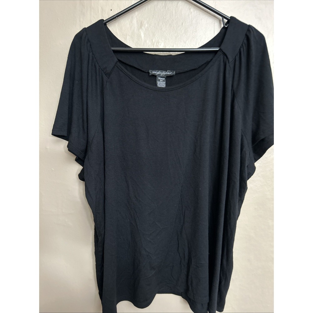 Designer Originals 3X Black Scoop Neck Short Sleeve Summer Top